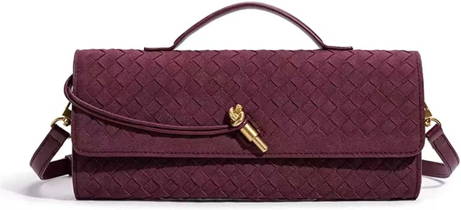 Handmade Woven Evening Bag for Women Casual Clutch Purse Suede Leather Shoulder Handbag Fashion Crossbody Bag