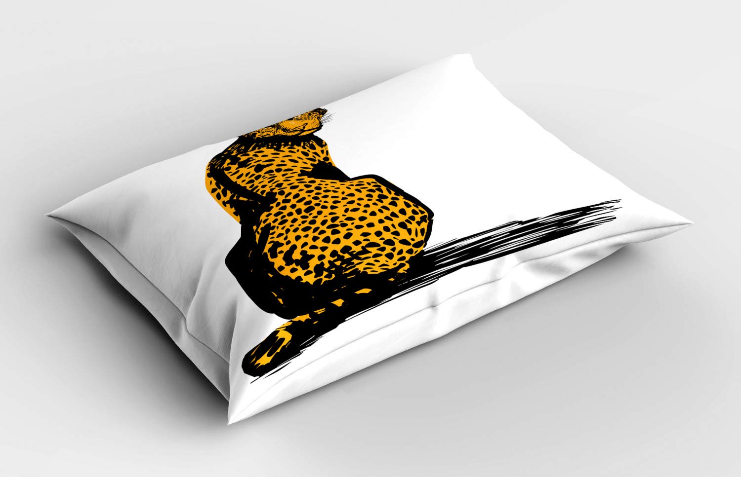 Ambesonne Wildlife Pillow Sham, Sketch Leopard Dangerous Carnivore Wildcat with Shadow, Decorative Standard Size Printed Pillowcase, 26