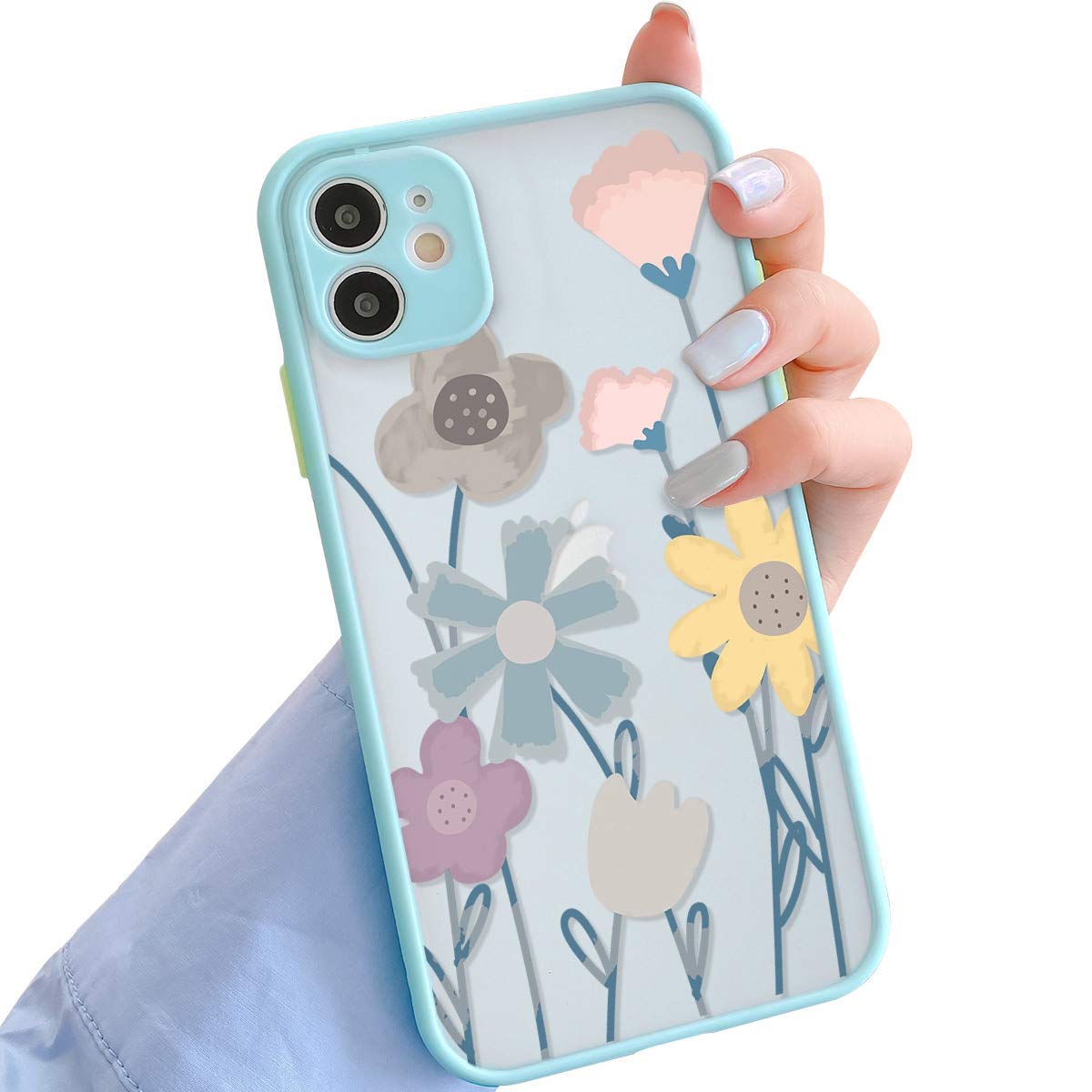ZhuoFan Case for Samsung Galaxy A51 4G/M40s 6.5 inch Silicone Clear Frosted PC, Artistic Pattern Girls Samsung A51 4G/M40s, Soft TPU Bumper Drop Protective Thin-Watercolor Flowers
