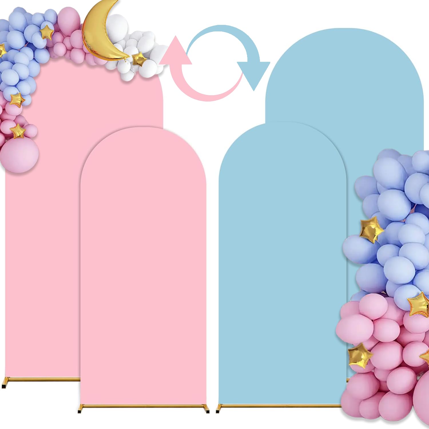 Arch Backdrop Cover 7.2FT/6FT Double Color Spandex Fitted Wedding Gender Reveal Arch Covers Stretchy Backdrop 2 Set Round Top Chiara Arch Stand Cover