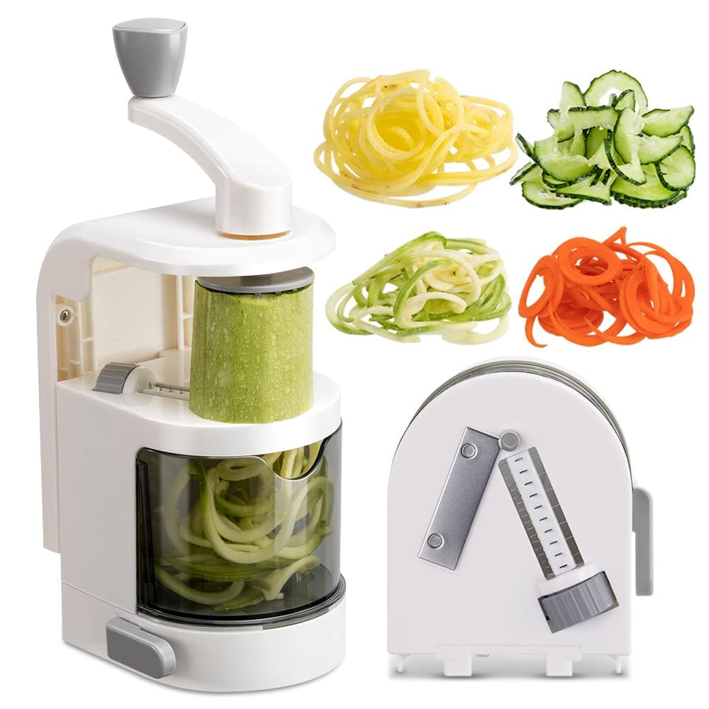 Vegetable Spiralizer 4-IN-1 Rotating Blade Veggie Spiralizer Zucchini Noodle Maker with Strong Suction Cup Spiral Vegetable Cutter Slicer - White
