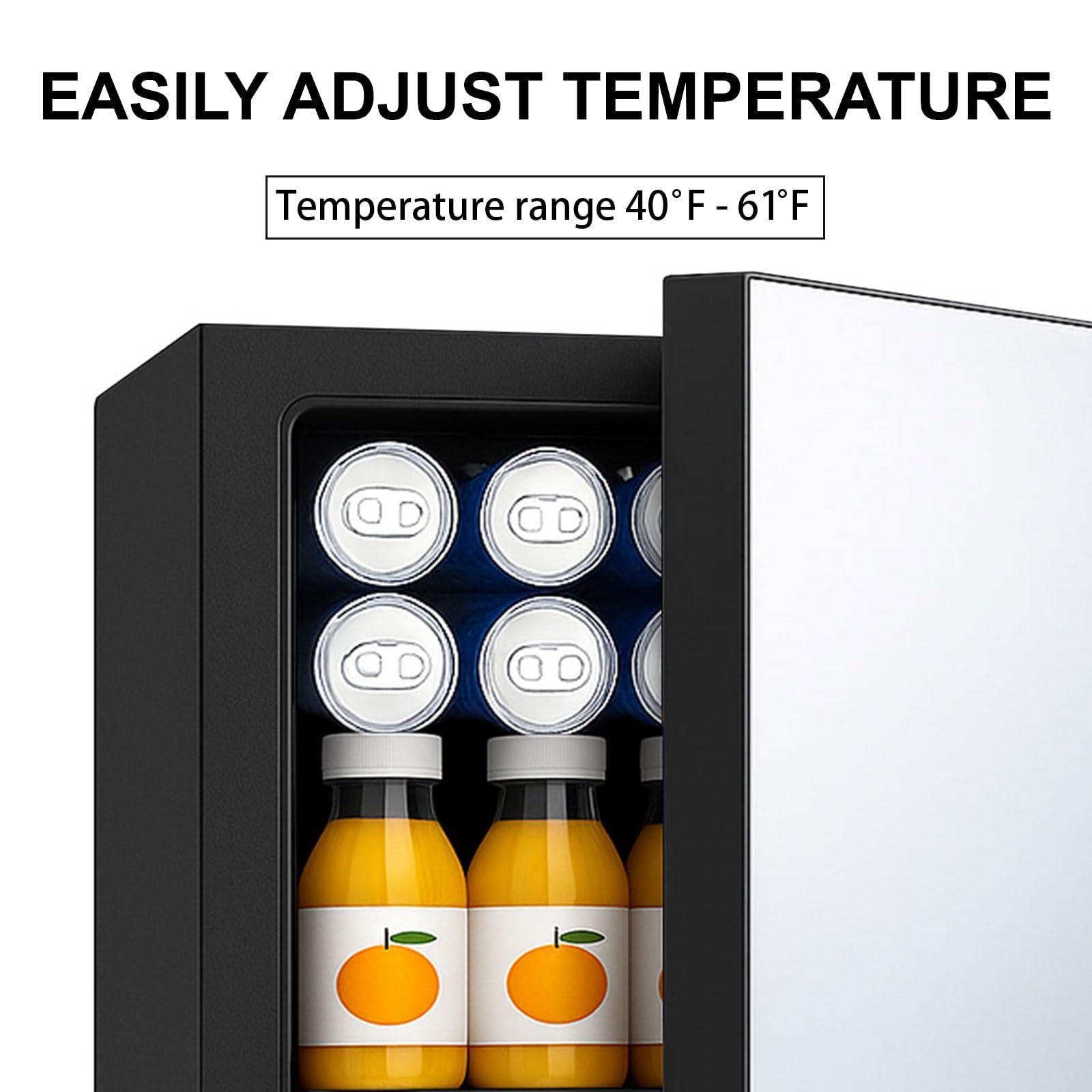 Okwf Compact Mini Fridge - 24 Cans/0.95 Cu.Ft Beverage Refrigerator With Mirrored Door & Digital Thermostat, Small Cosmetics Cooler For Skincare, Drinks, Food, Office, Dorm, Black on Fridge.com - View 5