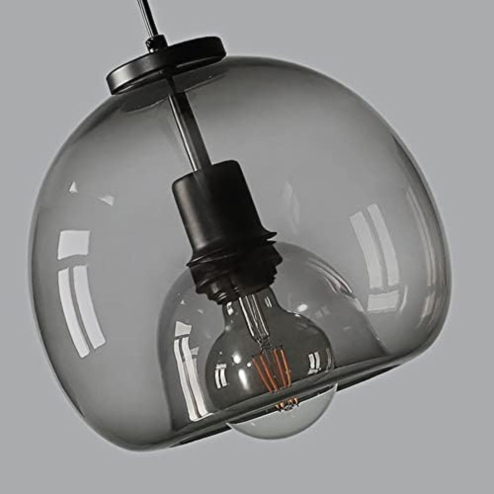 Lampada a sospensione E27 in stile nordico con vetro a doppia bolla di strato, lampadario industriale vintage per sala da pranzo e arredamento dell'isola della cucina, luce appesa a sfera in vetro ner