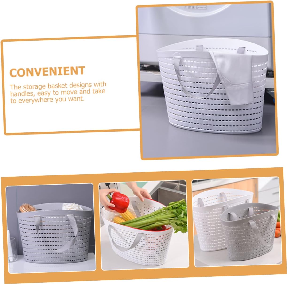 Black Plastic Hand Baskets 2 Pack Large Storage Baskets Handles for Laundry Toys Dorm