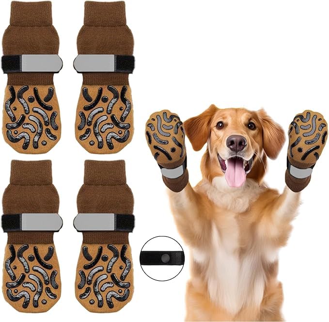 Image of KUTKUT 4Pcs Non Slip Dog Socks with Grippers Prevent from Licking Paws, Anti-Slip Medium Dogs Grip Socks for Senior Dogs on Hardwood Floor (Size:- M: L*W: 16cm*6cm)