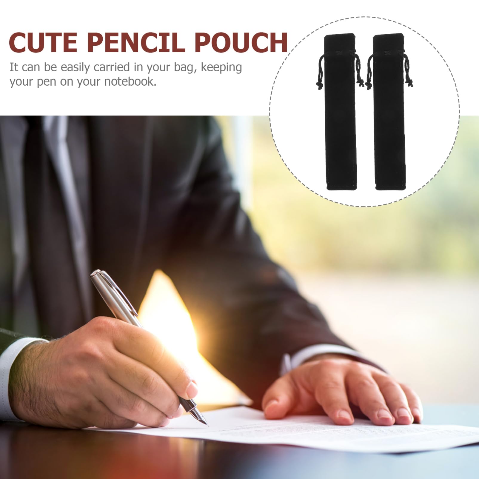 100 Unidades de Bolsas para Bolígrafos de Terciopelo Negro, Estuche Protector Clásico y Conveniente para Bolígrafos y Artículos de Papelería en Escuela y Estudio