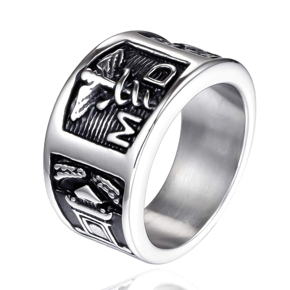 Anello con asta di Asclepio Caduceo simbolo medico MD Staff di Asclepio Caduceo Fascia in acciaio al titanio