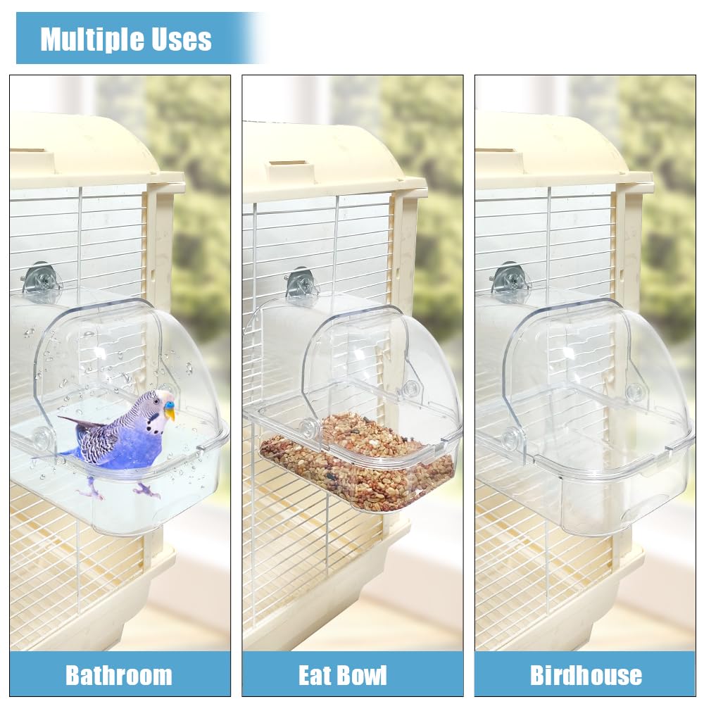 Kooi Vogelbad, Schone Dierbenodigdheden Valkparkiet Vogelbad met Haken voor Kleine Vogel Papegaaien Ruime Parkiet Draagbare Douche, Past op de meeste Vogelkooien (transparent bath
