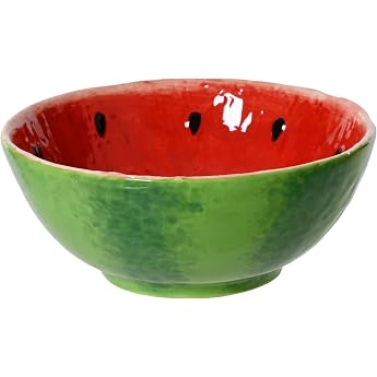 Decoris Bowl 15 x 6 cm Ceramic in Watermelon Shape - Bowls & Bowls - Serving Bowl Salad Bowl Dessert Bowl Cereal Bowl Fruit Bowl - Decorative Bowl Spring & Summer - Fruits Tableware Red Green