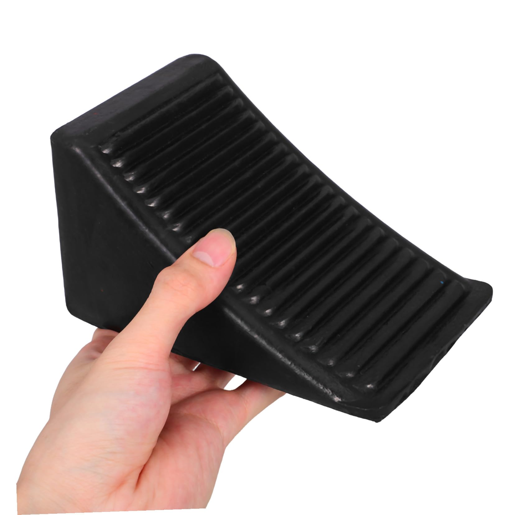 Calzos de Goma para Ruedas de Coche Triangulares, 2 Piezas | Anilla Integrada y Base Texturizada, Color Negro, para Remolques y Vehículos en Eventos o Aparcamiento Diario