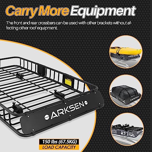 Arksen 64 X 39 Inch Universal 150Lb Heavy Duty Roof Rack Cargo With Cargo Net, Car Top Luggage Holder Carrier Basket For Suv, Truck Or Rv Camping Storage Steel Construction #TOP1