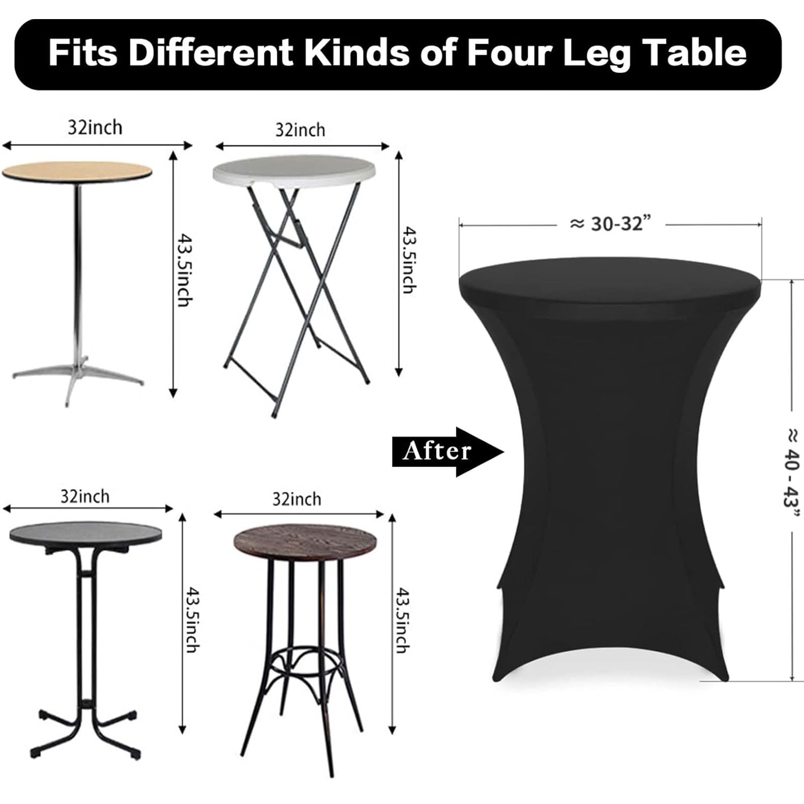 Odot Housse De Table Ronde Extensible En Spandex 6 Pièces, Housse Mange Debout, Réutilisable Nappe Pour Table Cocktail Pour Bar Table Cocktail Table De Banquet De Mariage (Vert Pomme,60x110cm