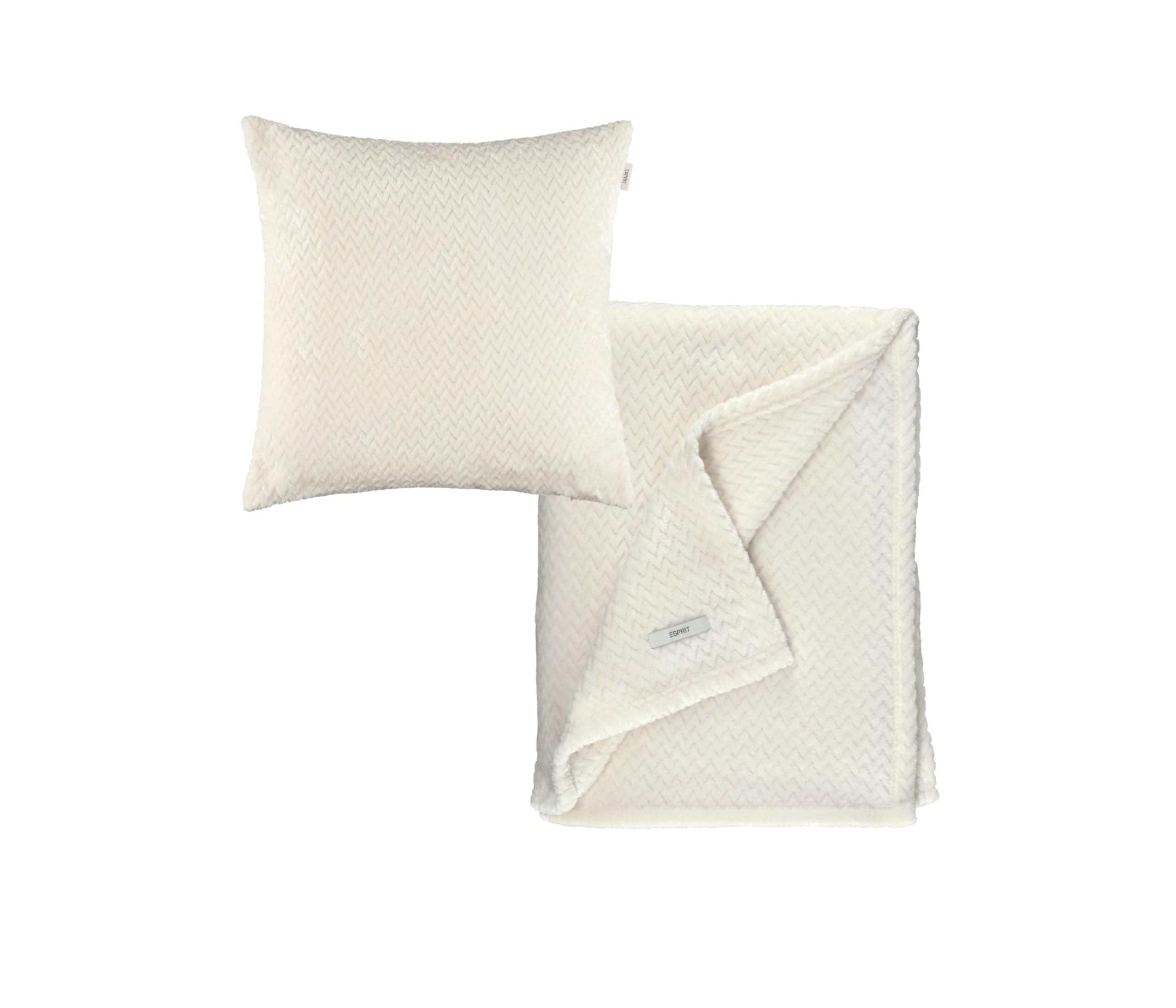 Esprit Premium woondekbeddengoed - Kuscheldecke 140x190cm kussenhoes 45x45cm - Oeko-TEX sprei met dekbedovertrek - Wollige bankdeken set - Dekbed & kussenhoes Wit Esprit Premium woondekbeddengoed - Kuscheldecke 140x190cm kussenhoes 45x45cm - Oeko-TEX sprei met dekbedovertrek - Wollige bankdeken set - Dekbed & kussenhoes Wit
