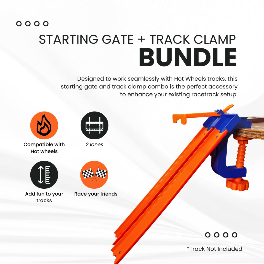 Starting Gate Compatible with Hot Wheels Racetracks | 2-Lane Starting Gate & Clamp for Toy Racetracks | Create Epic Racetracks | Made in USA (Starting Gate + Clamp Combo)