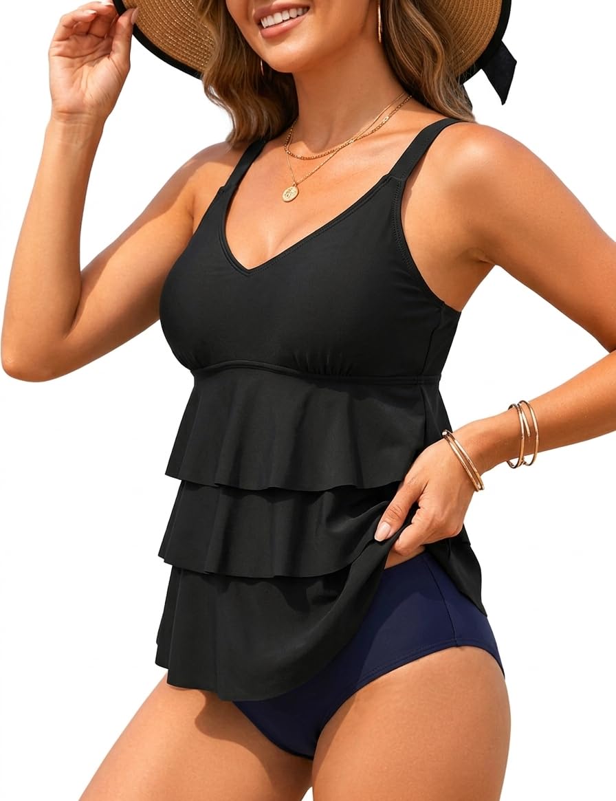 tempt me Women Tankini Top Only V Neck Swim Tops Tummy Control Bathing Suit Top No Bottom-picture-31