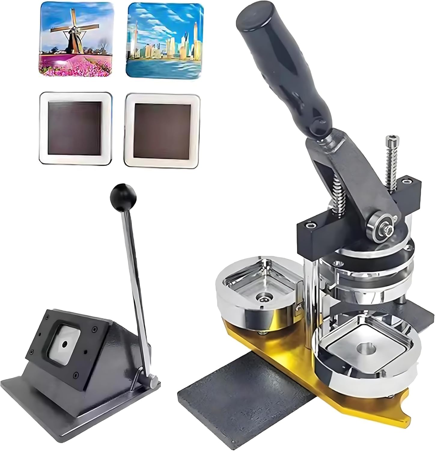 DIY Abzeichenmaschine & Magnet-Set, 2x2 Zoll Foto-Magnetpresse mit Papierschneider und 100 Teilen. Komplettes Bastelset für personalisierte Geschenke, Souvenirs und Heimwerkerprojekte