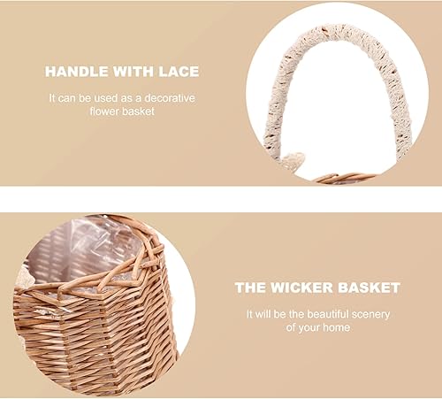 Miniatura 2 de Cesta de mimbre de mimbre tejida a mano con asa e inserto de plástico para huevos de Pascua, cesta de dulces, cestas para niña, estilo 1