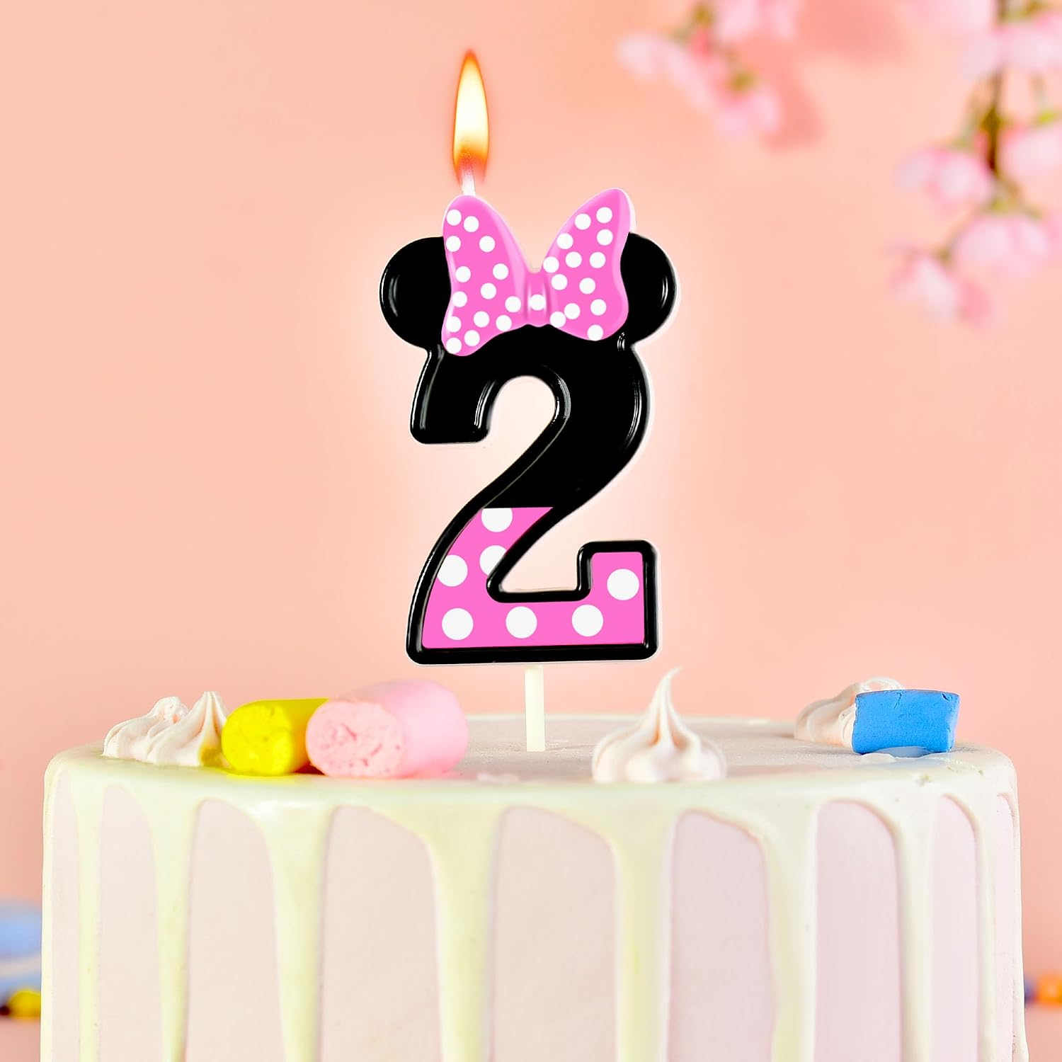 Pink Number 2 Birthday Candle - Cake Topper for Girls - Elegant Pink and Black Candle for Kids - Birthday Party Decorations, Anniversary & Celebration Supplies