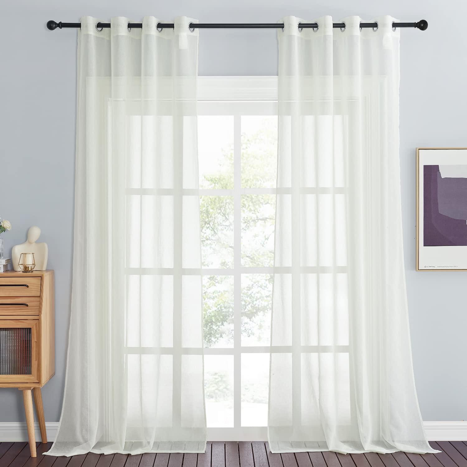 PONY DANCE Modern Living Room Curtains, 2 Pieces, Linen Look Translucent Curtains with Eyelets, Curtains Bedroom Kitchen for Windows, 140 x 245 cm, Light Beige Global Recycled Standard OEKO-TEX STANDARD 100 Global Recycled Standard Global Recycled Standard