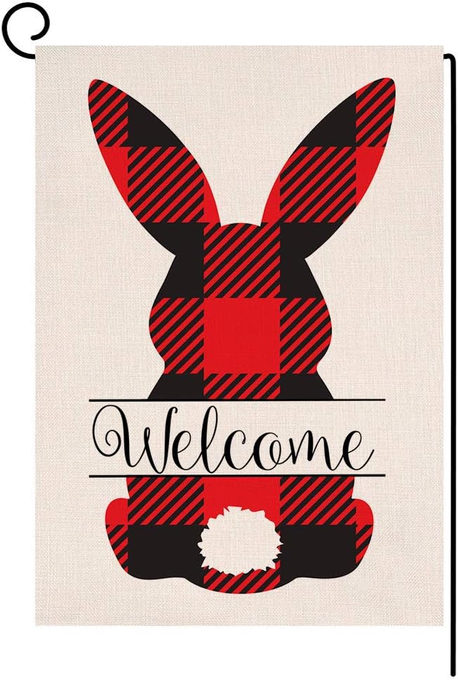 Welcome Easter Bunny Spring Small Garden Flag Farmhouse Vertical Double Sided Burlap Yard Outdoor Decor Red 12.5 x 18 Inches (120705)