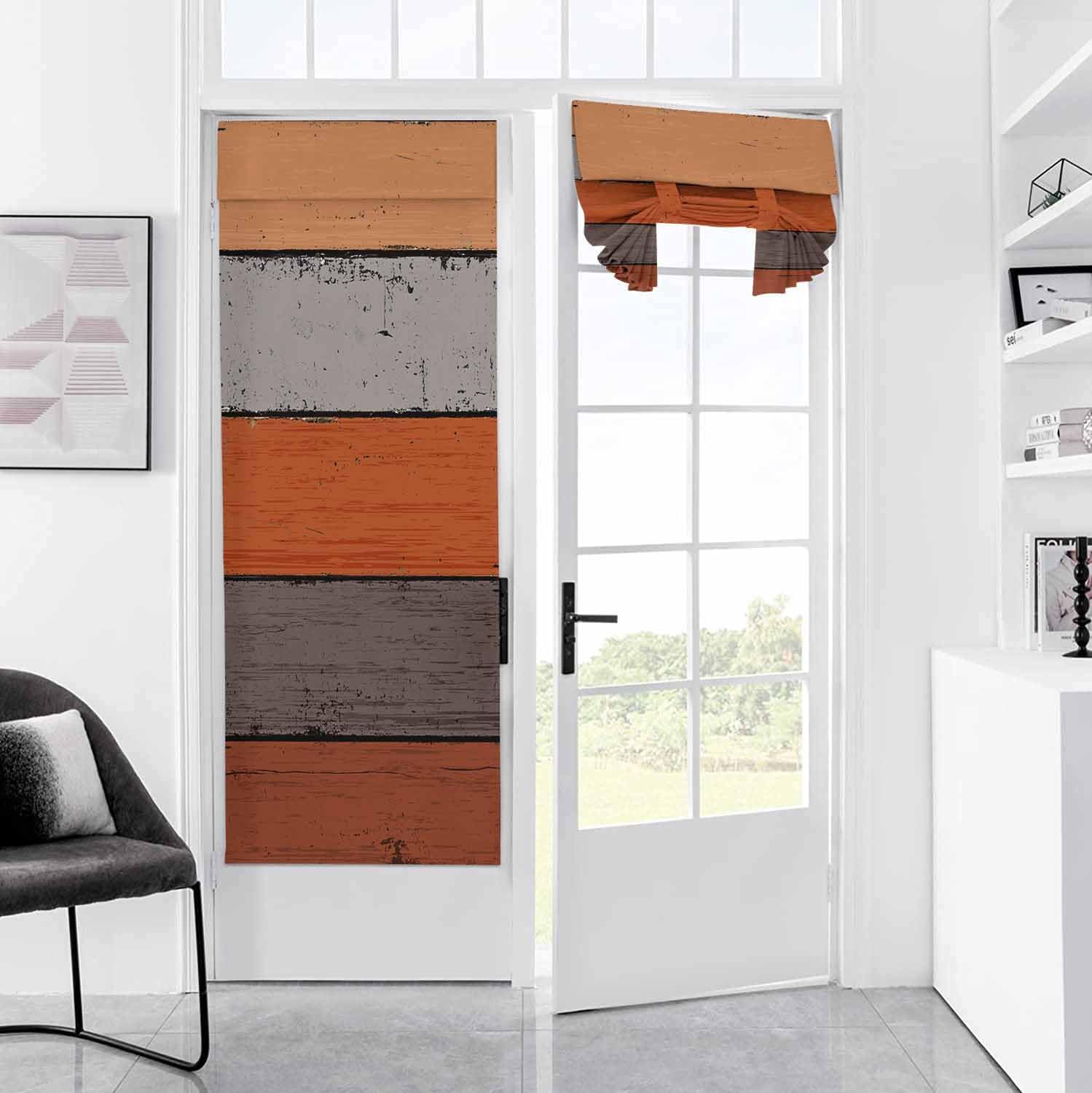 Door Curtains for Door Windows, Farmhouse Fall Orange Wood Door Window Curtains for French Glass Door, Privacy Thermal Insulated Tie Up Door Shades, Country Thanksgiving Day Door Curtains 26 x 70 inch