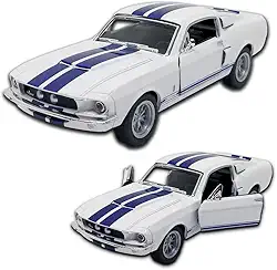 Carrinho de ferro Miniatura Mustang Shelby Gt 500 1967, Kinsmart, Escala 1:38, 12 CM, Branco, Miniatura de carros clássicos