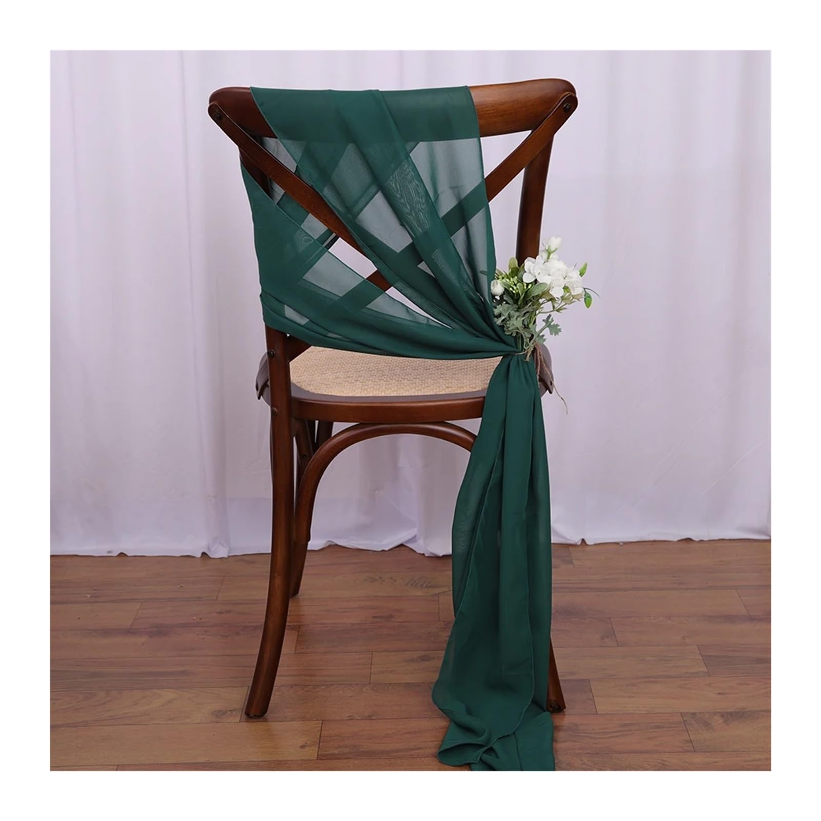 GMGQJST Wedding Chair Covers Ribbon 10PCS 30x270cm Sage Green Chiffon Wedding Chair Sashes Setting Gauze Sheer Vintage Birthday Party Festival Wedding Aisle Decor(10PCS Dark green)