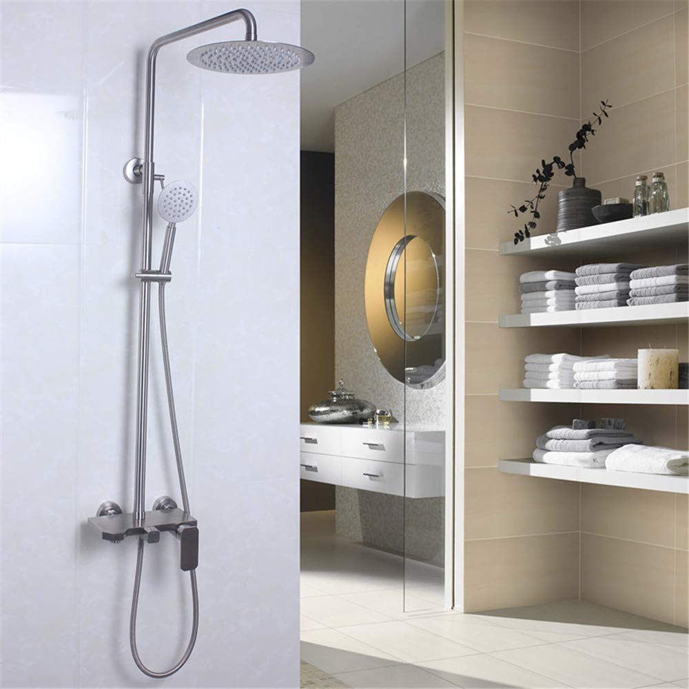 Système de douche mitigeur avec pomme ronde et douchette pour salle de bain