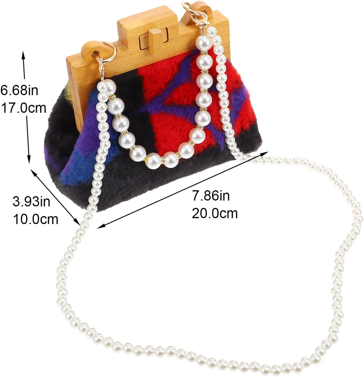 Hemoton Plush Beaded Chain Crossbody Bag Soft Messenger Handbag for Women Casual Shoulder Bag with Wooden Clip Random Color