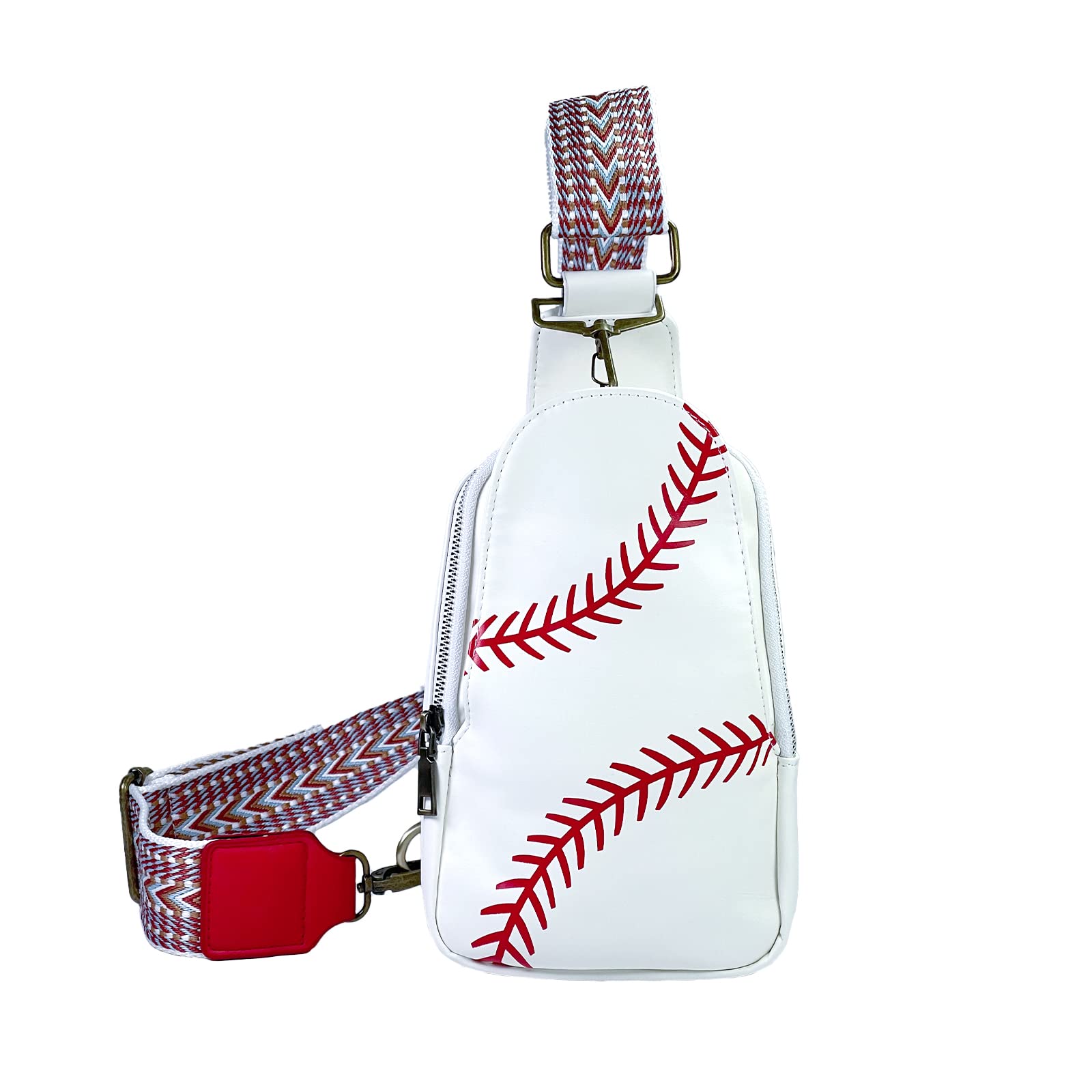 FAYBA Small Sling Bag for Women Crossbody Bag Baseball Print PU Leather Wide Guitar Strap Chest Sling Backpack