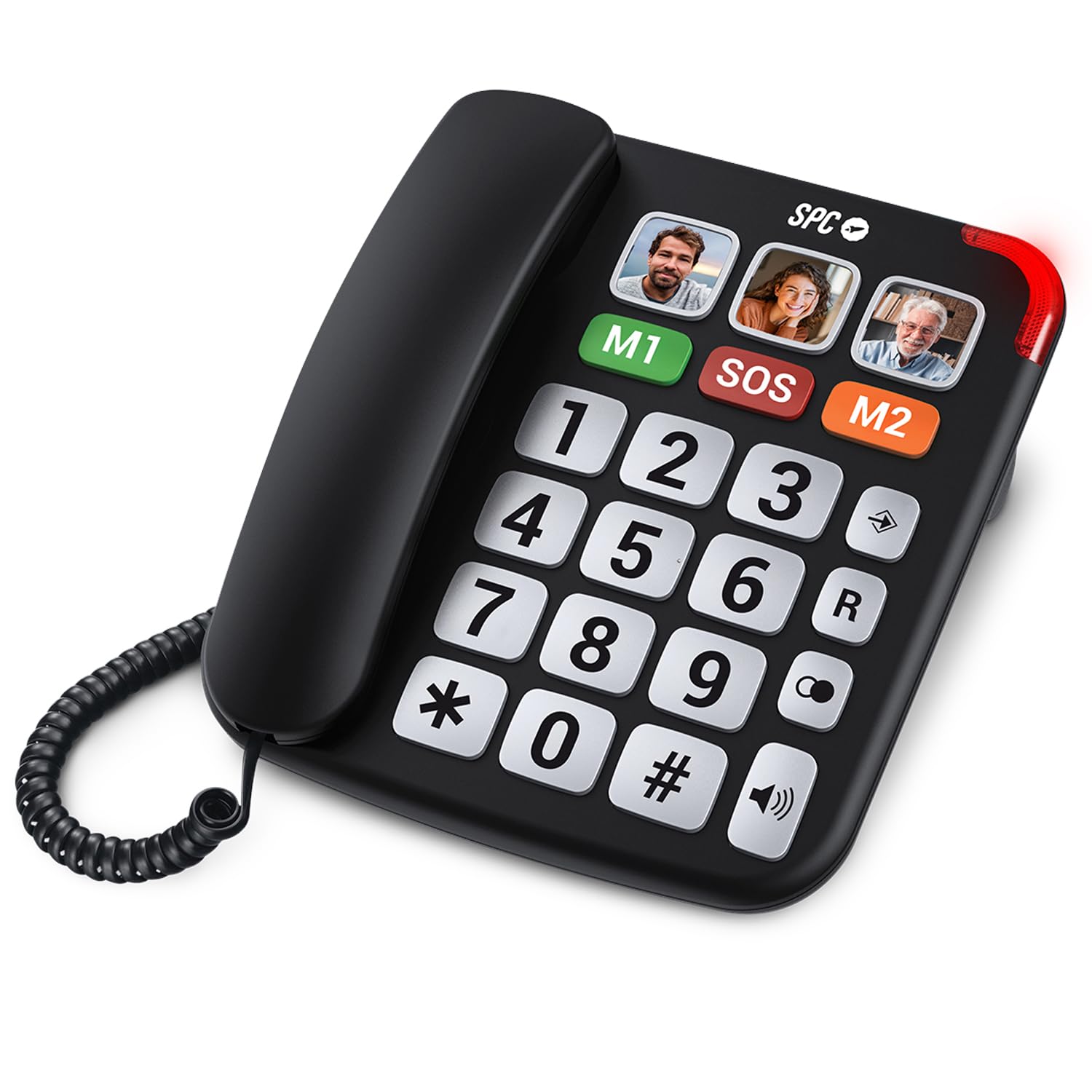SPC Comfort Numbers Pro – Teléfono Fijo para Mayores con Teclas Grandes y Timbre Muy Alto | Volumen Llamada amplificable +20dB | 6 memorias directas, Manos Libres | Compatible audífonos - Negro