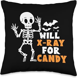 Will X-Ray For Candy Cute Halloween Skeleton Candy Radiology Throw Pillow