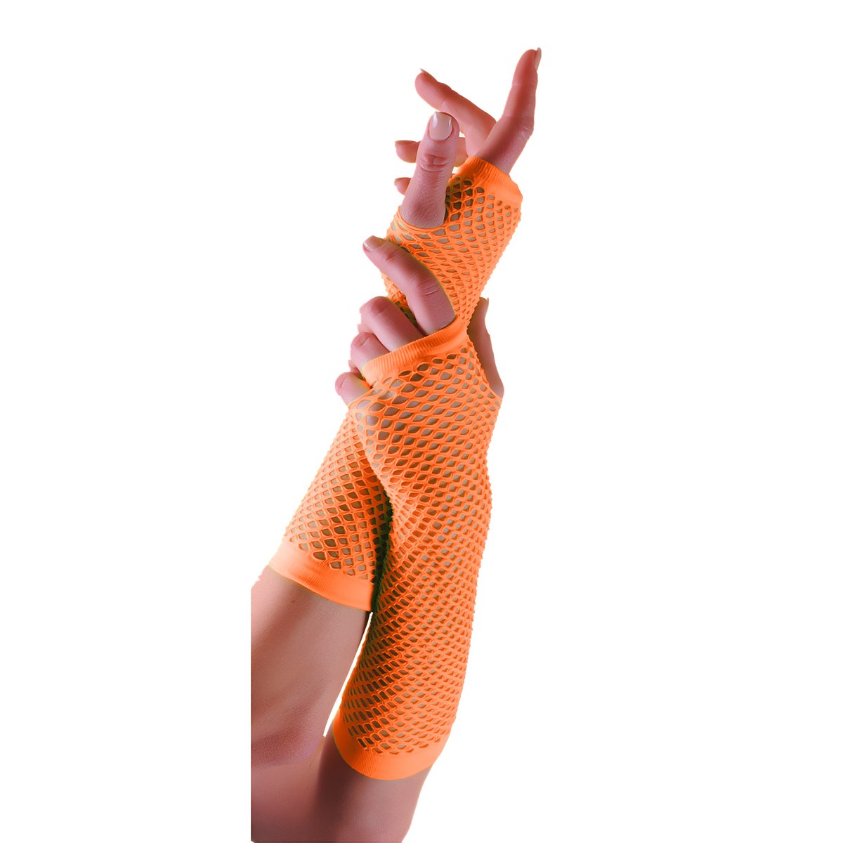 Crazy Chick Women's Orange New Long Fishnet Gloves Assorted Colours Fingerless Gloves, Party Fancy Dress Tutu, Neon Fishnet Gloves (Orange)