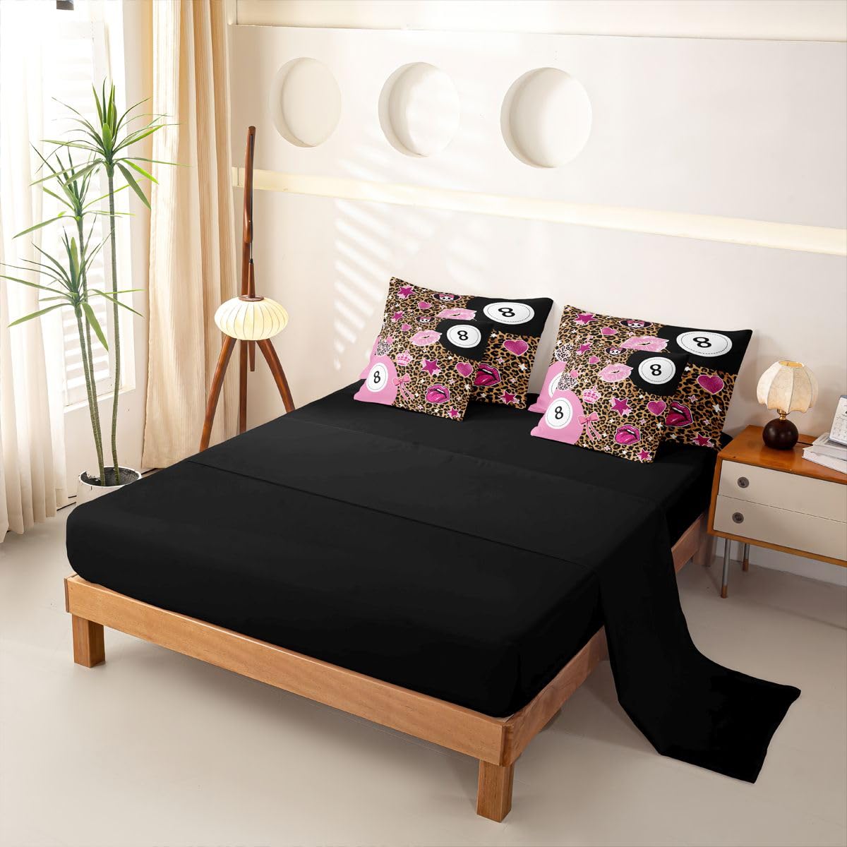 Loussiesd Juego de funda de edredón de 8 bolas, tamaño Super King, 7 piezas, estampado de leopardo marrón, juego de ropa de cama en una bolsa con funda de edredón, sábanas, fundas de almohada y fundas