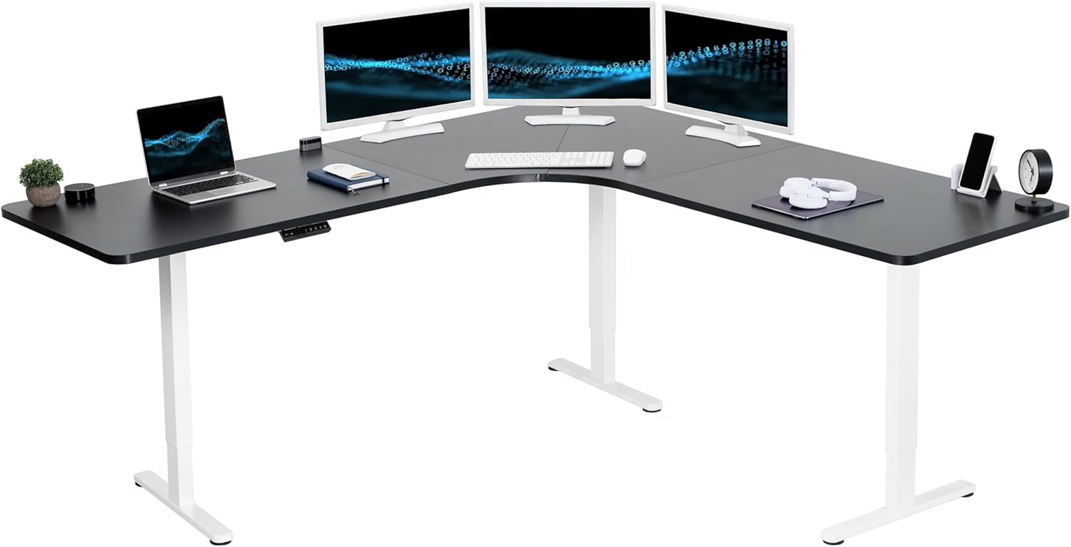 VIVO Electric Height Adjustable 71 x 71 inch Curved Corner Stand Up Desk, Black Table Top, Black Frame, Memory Controller, L-Shaped Workstation, E3C Series, DESK-KIT-E3CB2 - Thumbnail 3