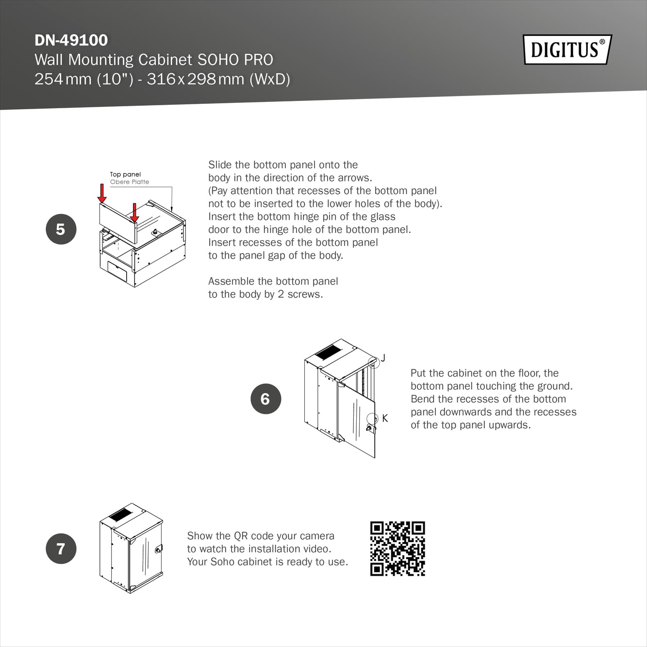 DIGITUS Armoire réseau 10 Pouces - 6 UH - Montage Mural - Non monté - hxlxp 324x316x298mm - capacité de Charge 30kg - Profondeur utile 254mm - Indice de Protection IP20 - série Soho Pro - Gris