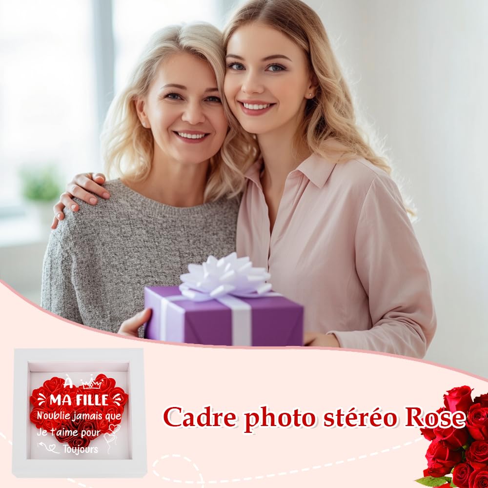 Cadeau pour Ma Fille Cadre Profond Cadre Photo 3D Cadeaux Anniversaire Cadeau Amoureux Cadeaux Ma Fille d'amour Noel Saint Valentin