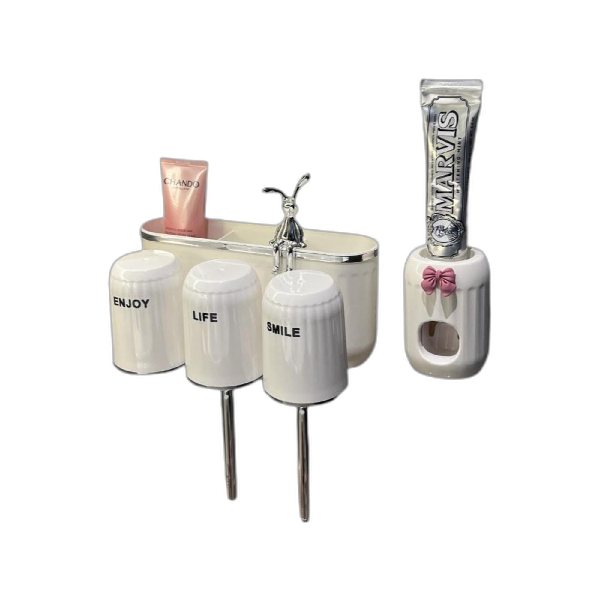 Toothbrush Holder, Wall-Mounted Toothpaste Organizer, No-Drill Bathroom Storage Rack White 3C D B R