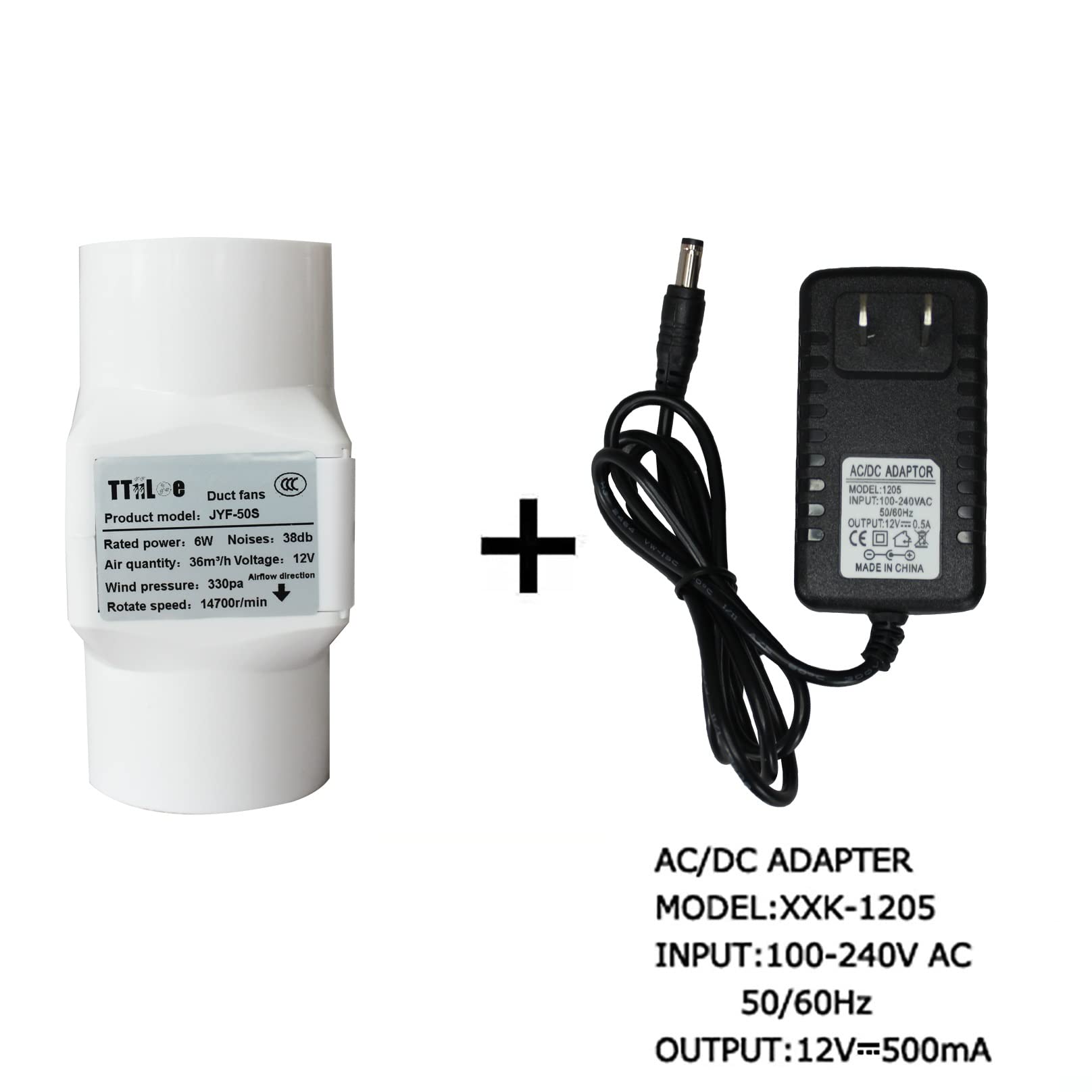 Petit ventilateur de conduit de 50mm avec interface de tuyau en PVC de 40mm 6W 12V 22CFM, amplificateur d'échappement pour cave, serre, grenier, cuisine