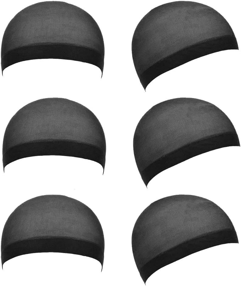 6pcs Soft Comfortable Stretchy Nylon Wig Cap Unisex Wig Stocking Cap Hair Cup for Women and Men - Black