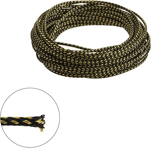 Miniatura 6 de Bettomshin 1 funda de organización de cables de 32.8 pies (32.8 ft), 1/8 pulgadas de ancho, protector de cable PET negro y dorado, tubo de telar