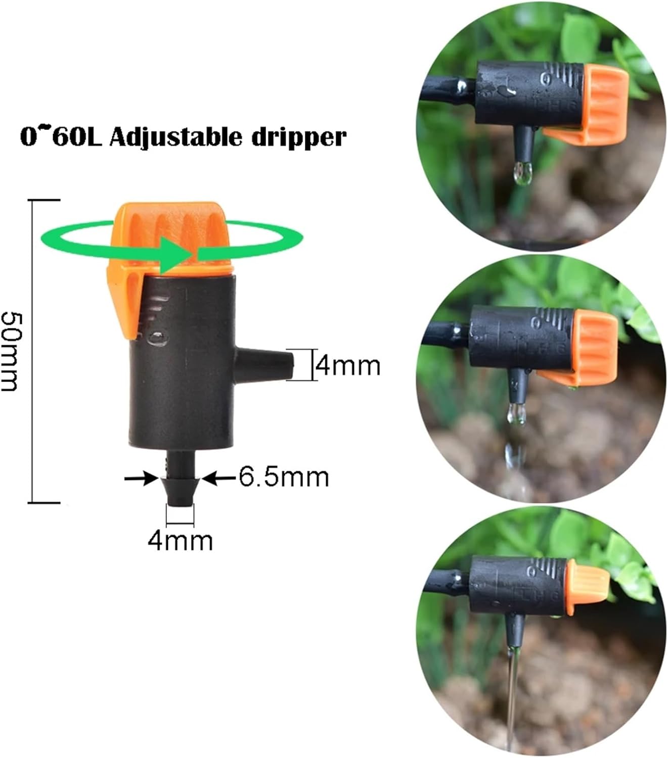 10Pcs 0~60L Micro Drip Irrigation System Tool Adjustable Dripper Pressure Compensated Dripper Garden Plants Watering Regulator