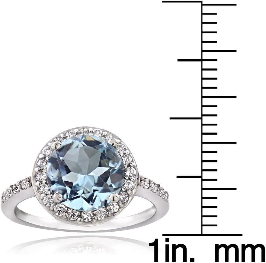 Ice Gems Sterling Silver Blue Topaz and Cubic Zirconia Round Halo Ring - Image 3
