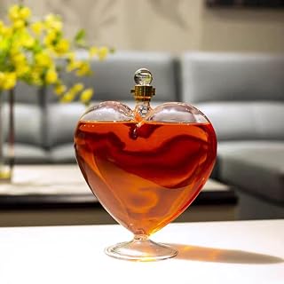 Whiskey Decanter Wine Bottle - Art Statue, Heart-Shaped Whiskey Decanter, Dispense Hand-Blown Glassware, Home Bar Decor Container, With Leak-Proof Stopper(B)