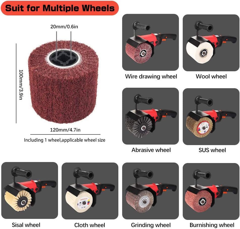 VENEKETY Handheld 1400W Metal Burnishing Machine,Electric Sander Polisher for Wood Stainless Steel Polishing with One Wheel,8 Variable Speed,Lock Switch,Auxiliary Handle 3
