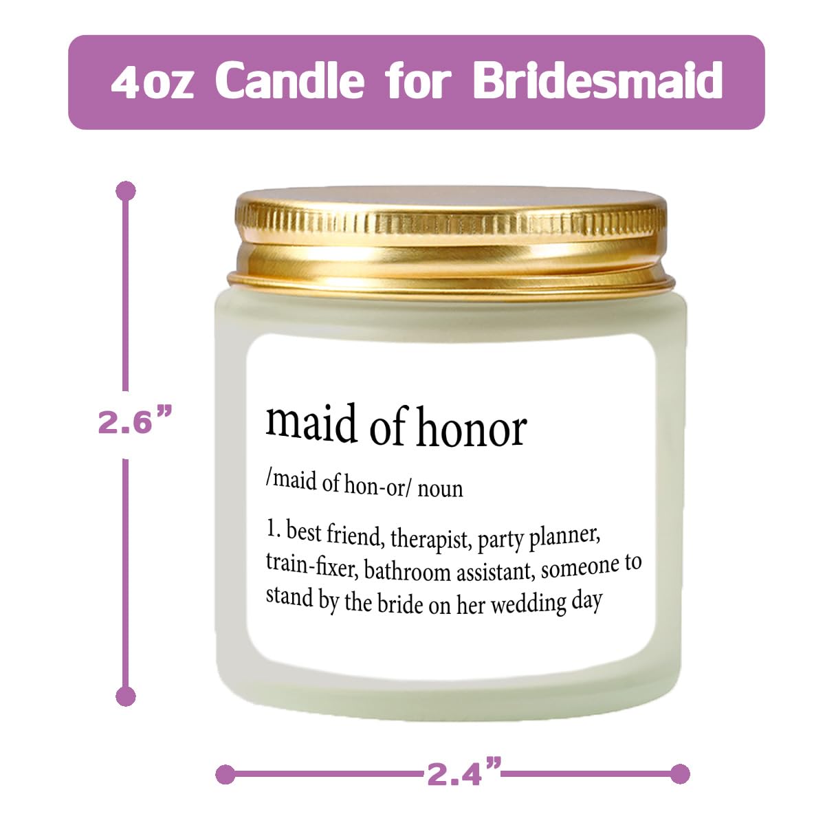 Scented Candle Maid of Honor Proposal Gifts - Lavender Soy Wax Candle - Bridesmaid Proposal Gift - Will You be My Maid of Honor Gifts for Friends Girls Women 4oz