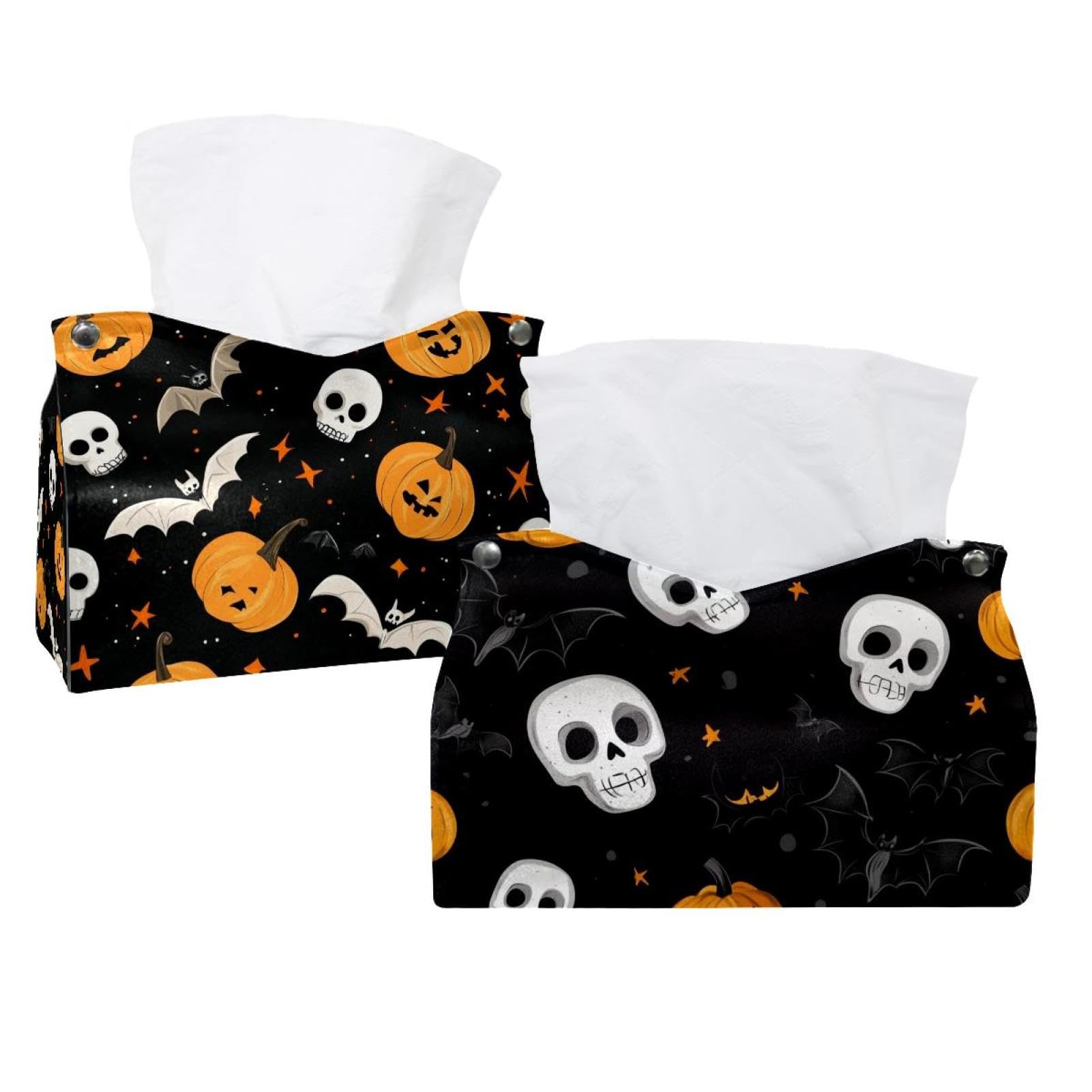Boîte à mouchoirs citrouilles et chauves-souris pour créer une ambiance d'Halloween à l'hôtel