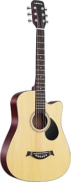 Acoustic Guitar 3/4 Beginner Guitar 38 Inch Natural Basswood Cutaway Guitarra Starter Kit with Gig Bag Stap Learning Book Strings Strap Tuner Picks Capo Cleaning Cloth
