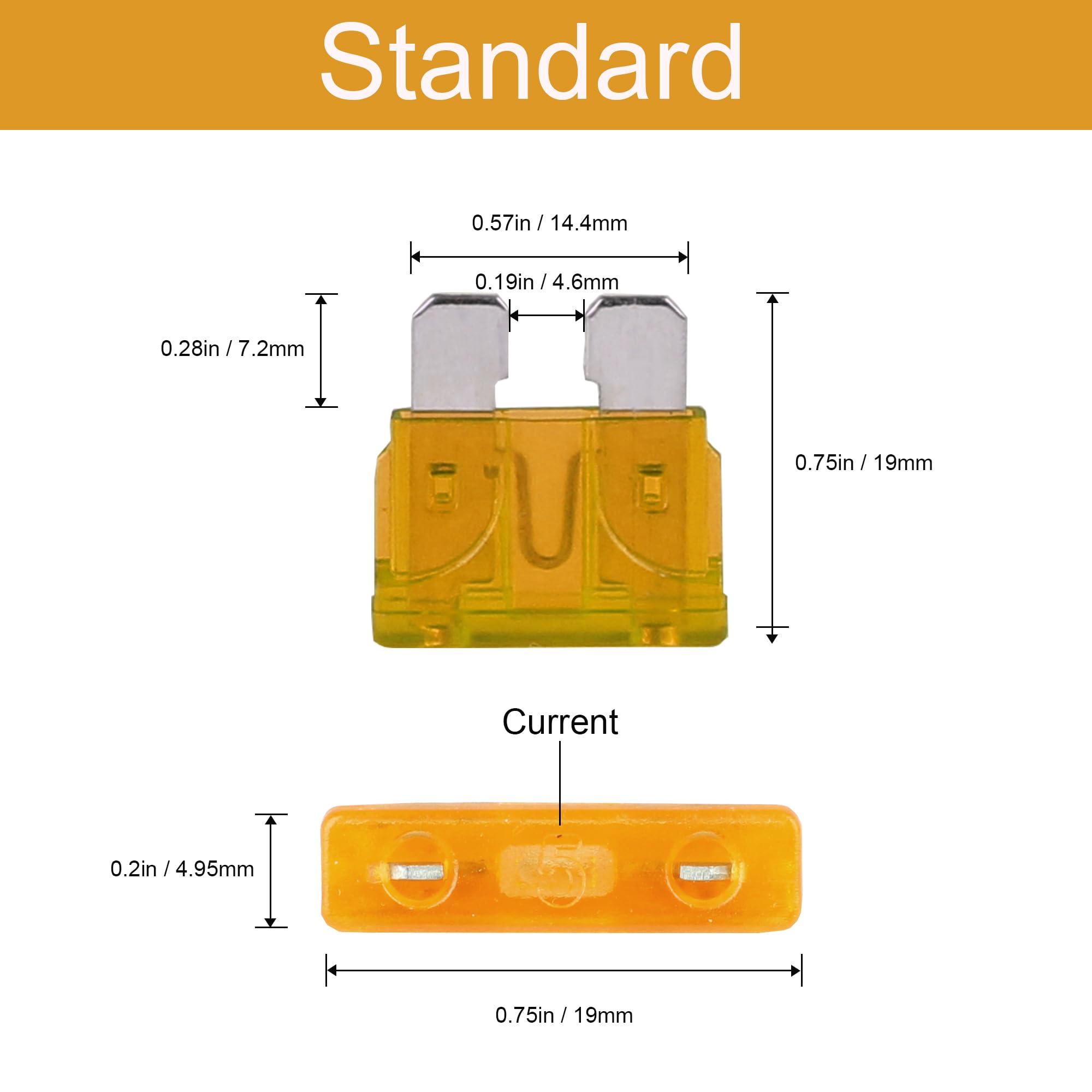 Car Fuses, 2Pcs Standard Blade Fuses 5A for Car Boat RV Truck Motorcycle (Orange 5 Amps) — view 2