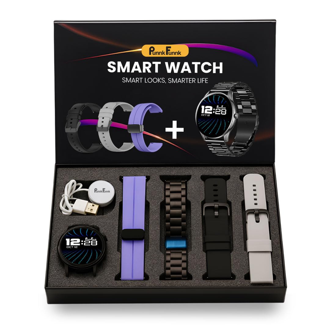 PunnkFunnk H20 Black Dial Smart Watch Combo 1.49" AMOLED Display with 4 Straps, Crown Control, Bluetooth Calling, 100+ Sports Modes, IP67, SPO₂ & Health Tracking, for Men & Women (Black Dial)-image-38